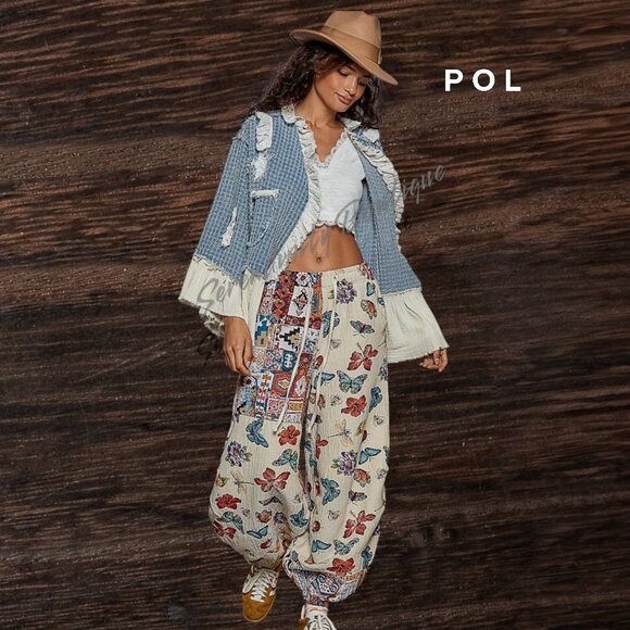 POL New Fall 2025 Release Ruffles Denim Stars & Moon Patches Denim Jean Jacket - Picture 11 of 13